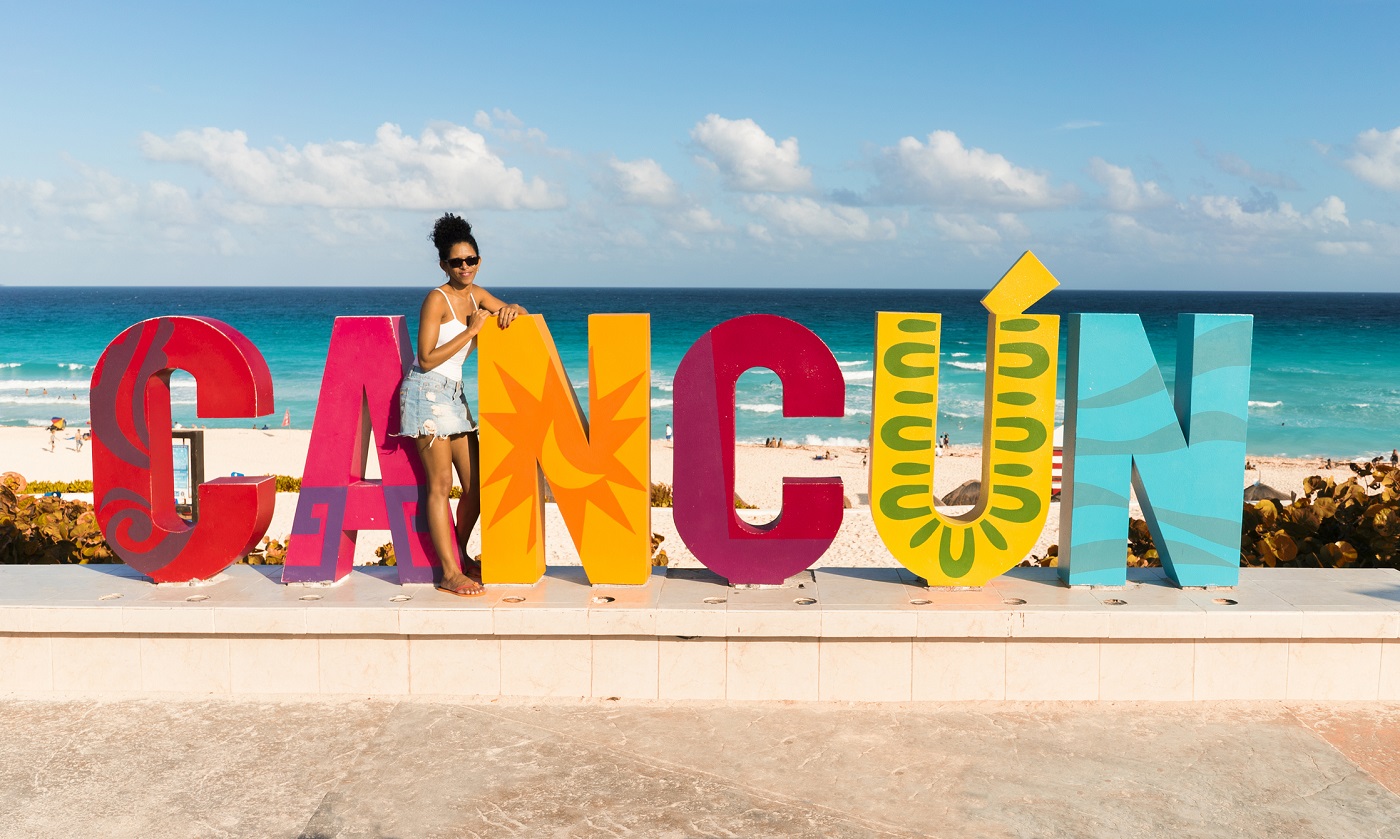 Posing tourist in Cancun, Mexico